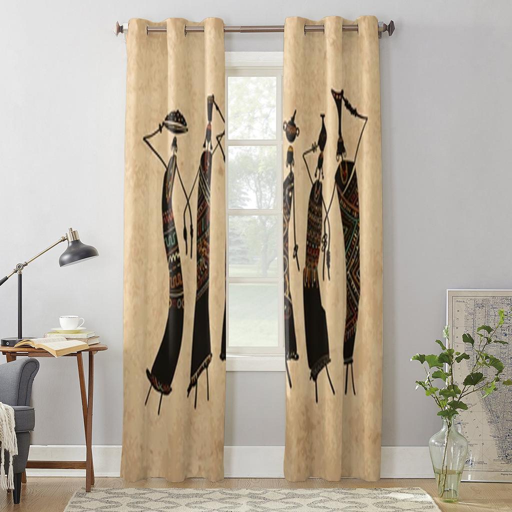 Afrikanische Frauen mit Krügen Fenstervorhänge für Wohnzimmer Luxus Schlafzimmer Dekor Vorhänge Küche Fenster Behandlungen Vorhänge