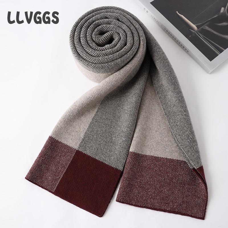 

Кашемировый мужской шарф повседневный простой деловой шарф теплый осенне-зимний вязаный тренд 2025 легкий клетчатый шарф 180cm