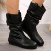 Women Flat Mid-calf Suede Ankle Boots Platform West Cowboy Shoes Round Toe Boot 2025 Autumn Designer Ladies Suede Botas De Mujer