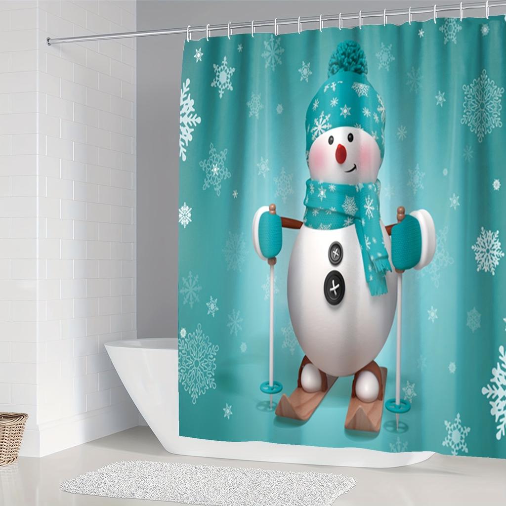 4Pcs Luxury Snowman Pattern Shower Curtain Sets Waterproof  for Bathroom Non-Slip Bathroom Rugs Lid Toilet Cover Bath Mat Bathroom Set