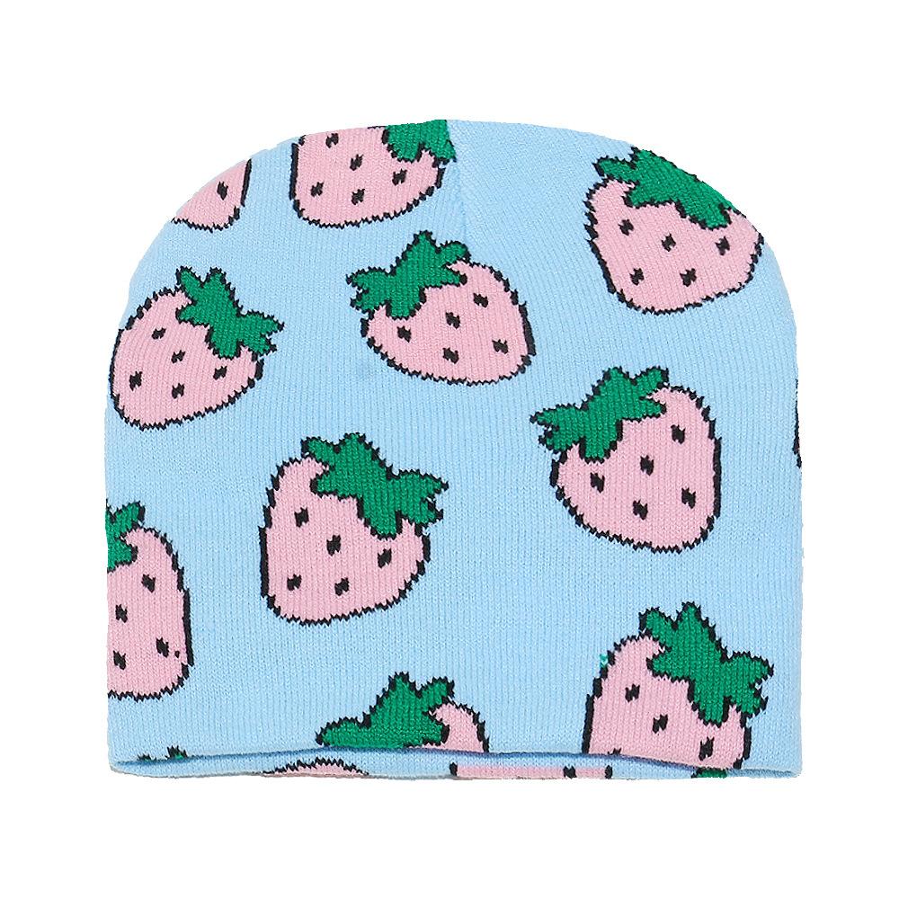 

Шапка-бини мужская и женская повседневная универсальная шерстяная шапка клубника гриб пицца жаккардовая вязаная шапка защита ушей шапка-бини M（56-58cm） земляничный