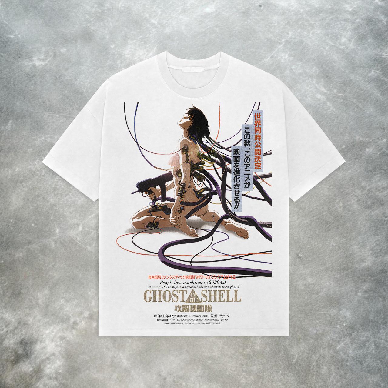 

Футболка Ghost in the Shell Y2K Унисекс с Графикой 100% Хлопок Летняя Унисекс и Женская Свободная и Дышащая Футболка Топ S