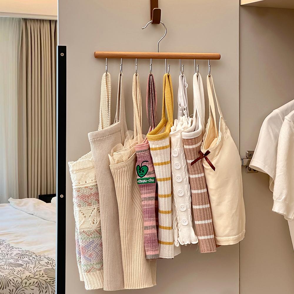 1PC Wooden 8- Hook Suspenders Household Hooks for Clothes Hats Underwear Dormitory Storage Hangers Organization Tool