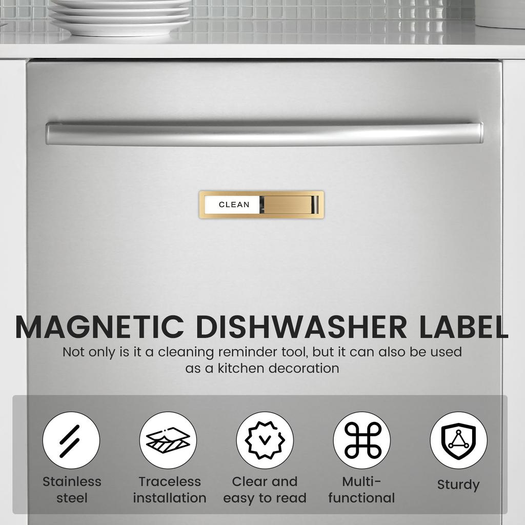 1 Pc Dishwasher Magnet Clean Dirty Sign Premium Stainless Steel Dishwasher Clean/Dirty Magnets with Sticker Adhesive for Home
