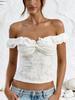 Damen Weißes Spitzen-One-Shoulder-Rüschen-Crop-Top mit Rückenausschnitt - Sommer Mode