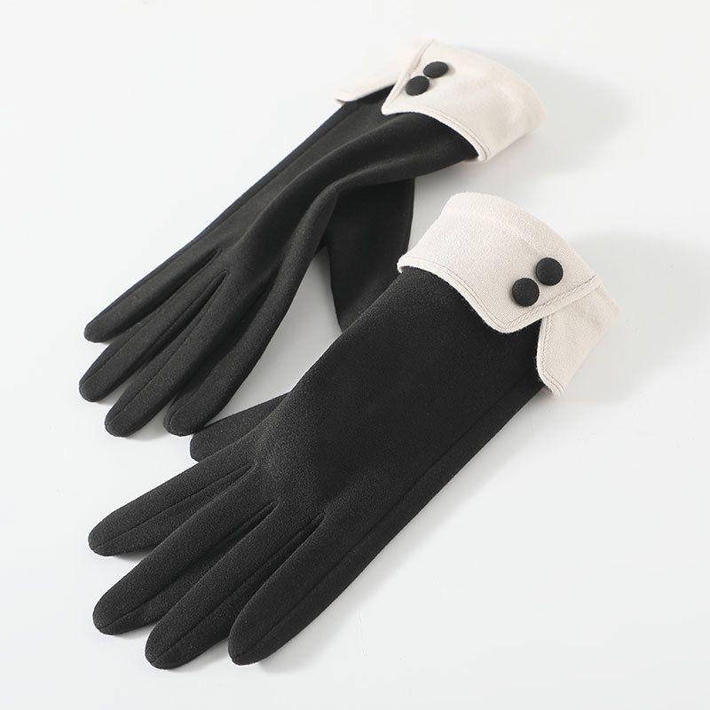 Autumn Winter Modal Women Warm Gloves Korean Fleece Lined Touchscreen Plush Color Block Riding Finger Gloves