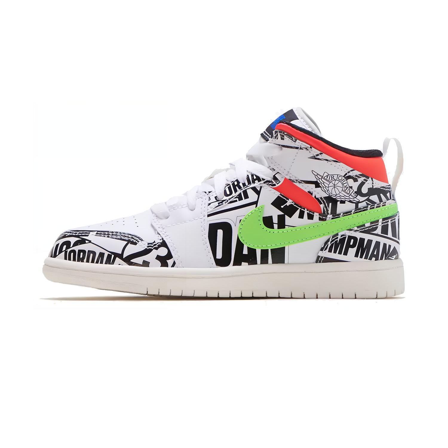 

Кроссовки Air Jordan 1 Mid PS All Over Logos Kids белые гоночные-синие черные 640734-143