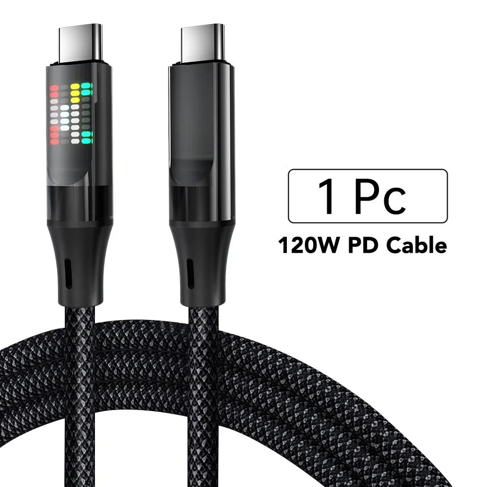

120W Type C Fast Charging Cable 6A USB to Type C Nylon Data Cord for Xiaomi Samsung With Led Display USB C Cable 1m