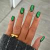 Medium Chrome Mirror Acrylic Dark Green Square False Nails - European & American Style Aurora Design