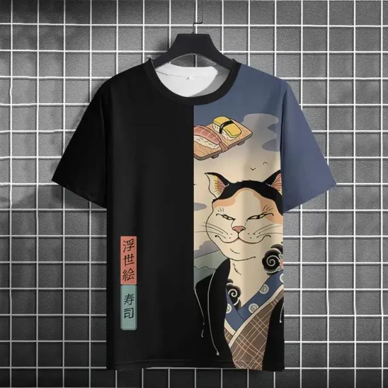 Unisex 2024 T Shirt Men Women Japanese Samurai Cat 3d Printed T Shirts For Casual Fashion Funny Shirt Top Tee Men Clothing