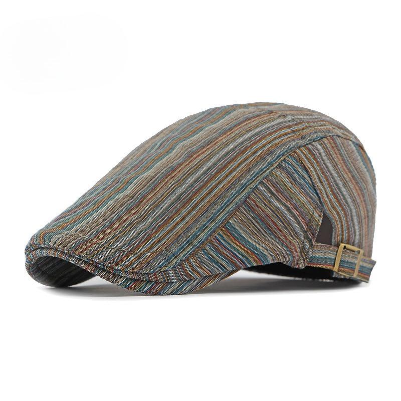 Vintage Ethnic Striped Beret for Men Women British Style Flat Cap Spring Summer Casual Newsboy Hat Adjustable Peaked Cap