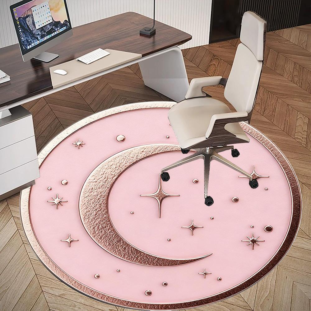 1pc Moon Star Round Chair mat office Area Rug - Non-Slip, Floor Mat for Office, Bedroom, Ideal home decor gift p0105044