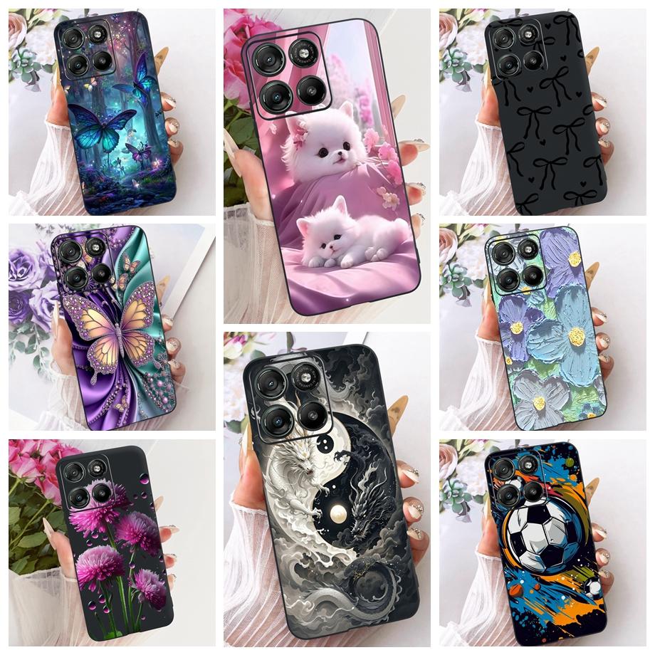 Etui do Motorola Moto G17 Power G15 Power MotoG15 Miękki Czarny Silikonowy Pokrowiec Malowanie Kwiatowe Motyl Smok Kot Funda