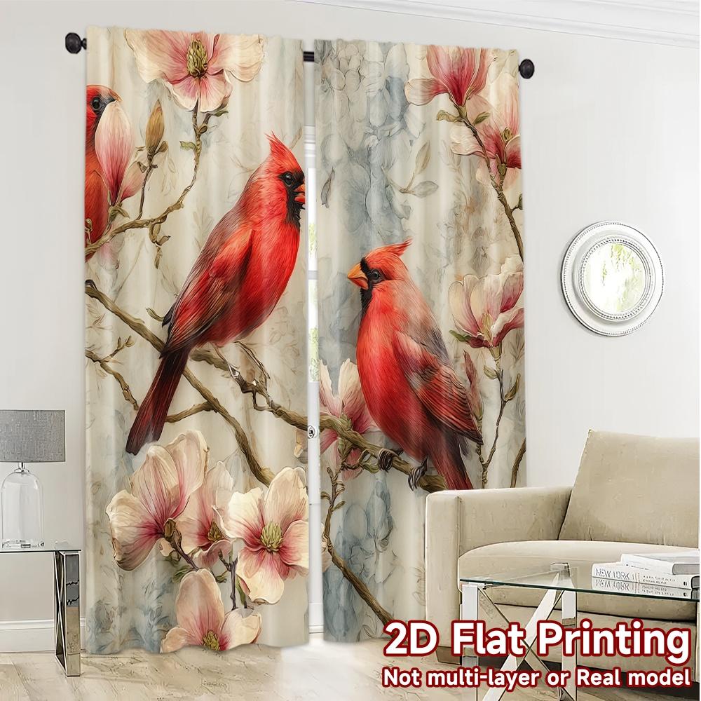 2D Flat Printing,JIT 2pcs, Curtains (Without Rod) Cardinal Blossoms Contemporary Chic Curtains Yarn Curtains Versatile All