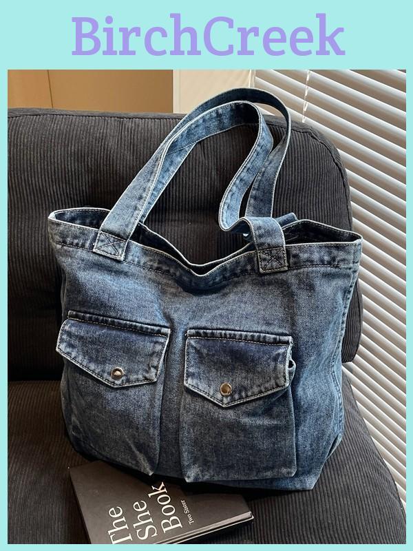 Denim Tote Bag For Women With Large Capacity And Zip Closure For Daily Commute