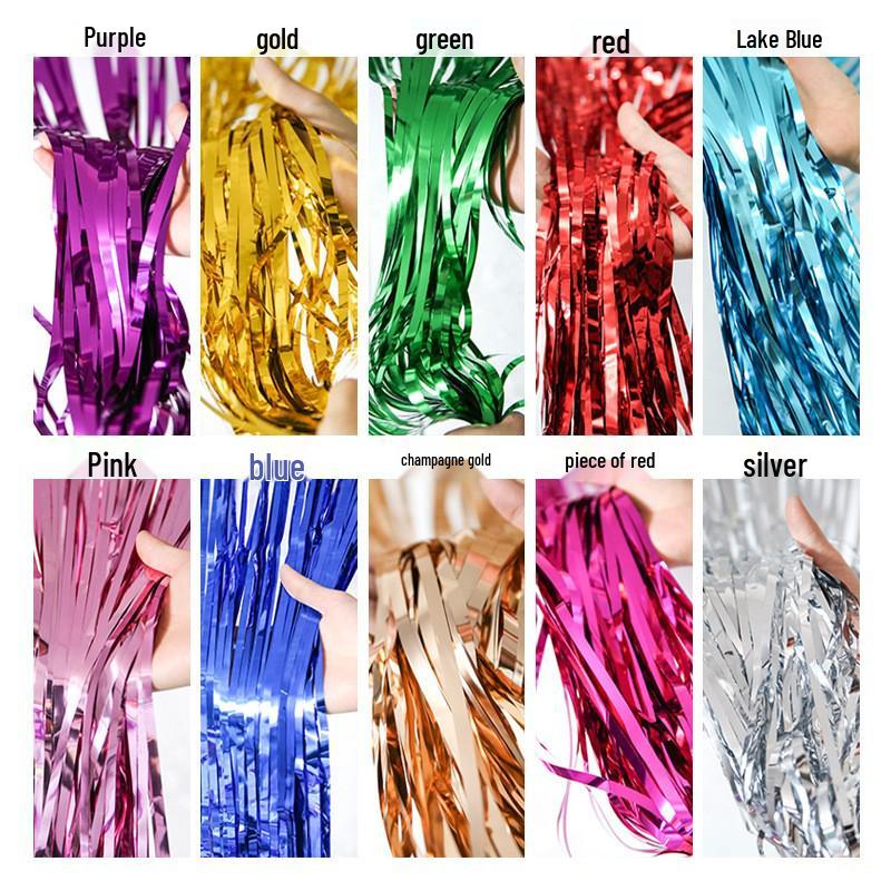 Colorful Rain Silk Door Curtain for Birthday Party Decoration, 1x2.45 meters