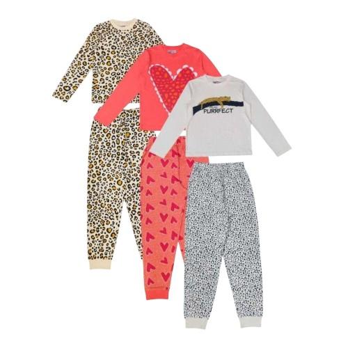 Star Childrens/Kids Leopard Print Long-Sleeved Long Pyjama Set (Pack of 3)