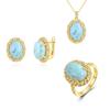 Inel nou din argint sterling 925, cercei, pandantiv, piatră prețioasă naturală larimar, bijuterii fine pentru femei, pentru cadou de propunere