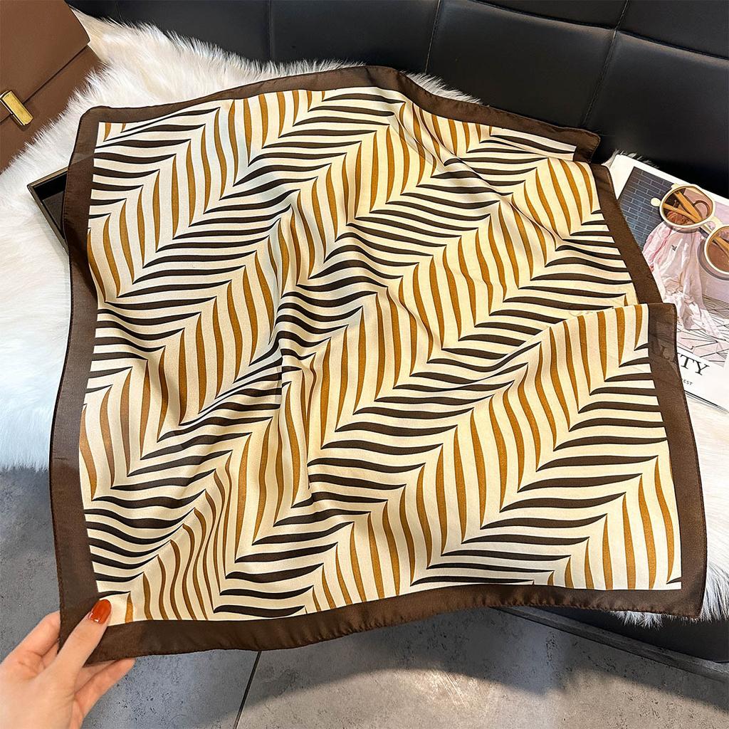Luxury New 70Cm Square Silk Women'S Scarf Satin Scarves Fashion Shawl Stripe Printed Headscarf Designer Headband Bandana