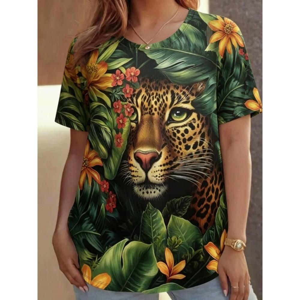 Summer Fashionable Casual Round Neck Short Sleeved T-shirt Comfortable Breathable Animal 3d Printed Loose Women's Commuter Versatile T-shirt