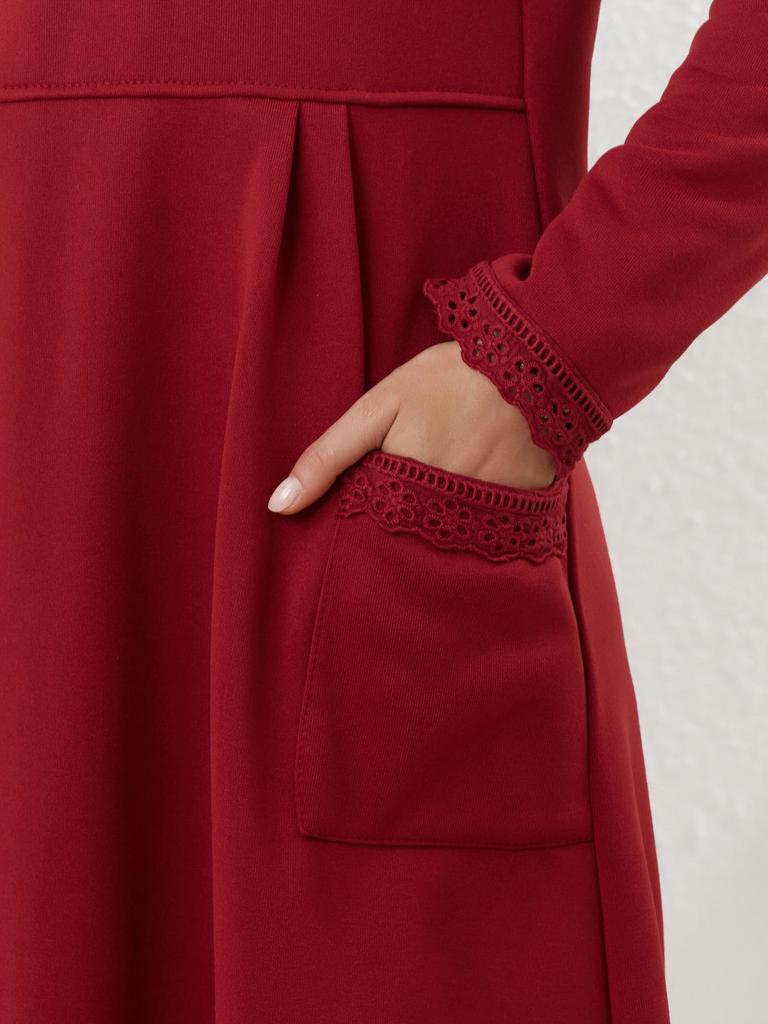 2023 Autumn Loose Plus Size Knit Lace Long Fleece Sweatshirt Dress