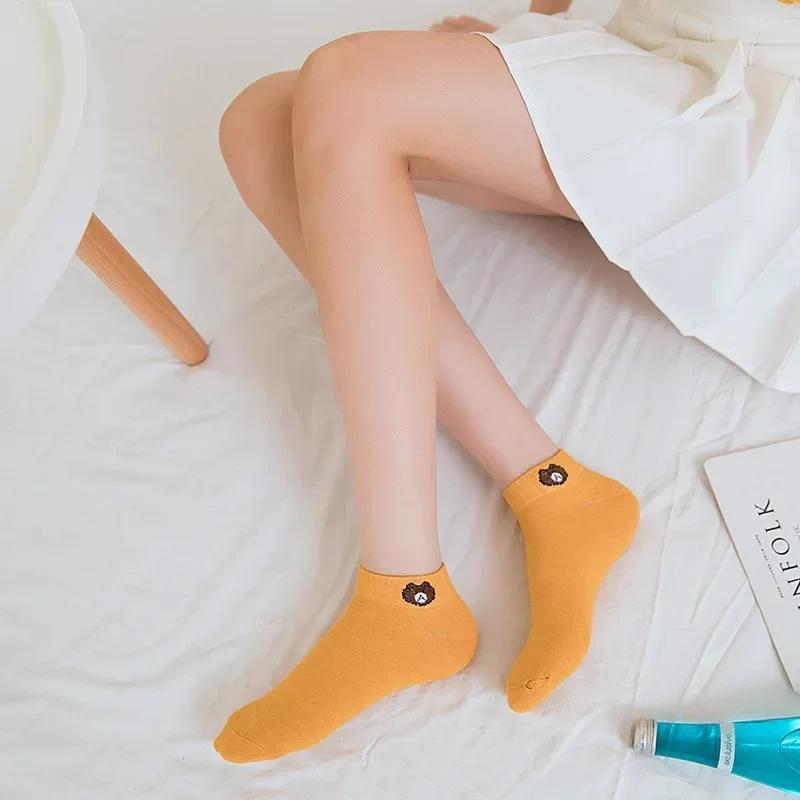 5/10 pairs women fashionable, breathable, casual and comfortable women's socks with teddy bear pattern, student socks  cat