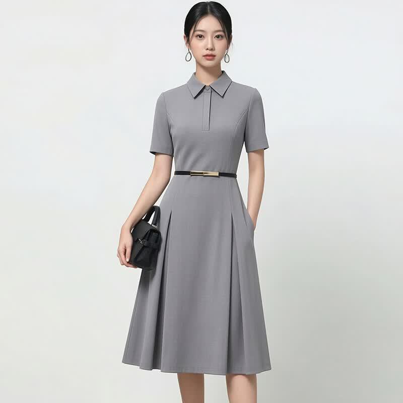 Women s Polo Collar Short Sleeve Work Dress 2XL