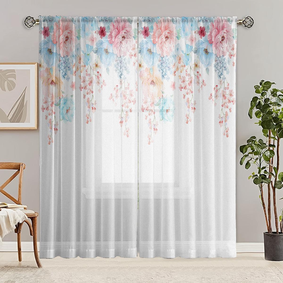 

Двухсекционные шторы с принтом пионов в стиле HD, стиль домашнего декора, гостиная, спальня, эффект занавески через штангу W52H63inchW132H160cm