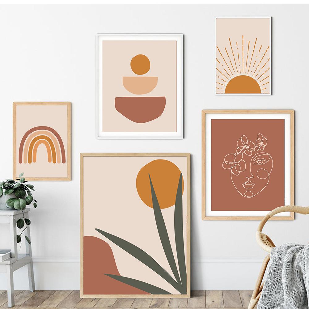 

Posters and Prints Wall Pictures Living Room Nature Leaf Sun Rainbow Abstract Line Wall Art Canvas Painting