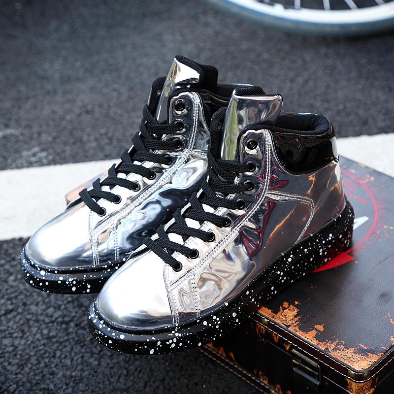 

Модные уличные нескользящие плоские мужские ботинки 2024 года, осень, новая мужская повседневная обувь, удобные высокие кроссовки для пар из искусственной кожи, дизайнер 36 серебряный