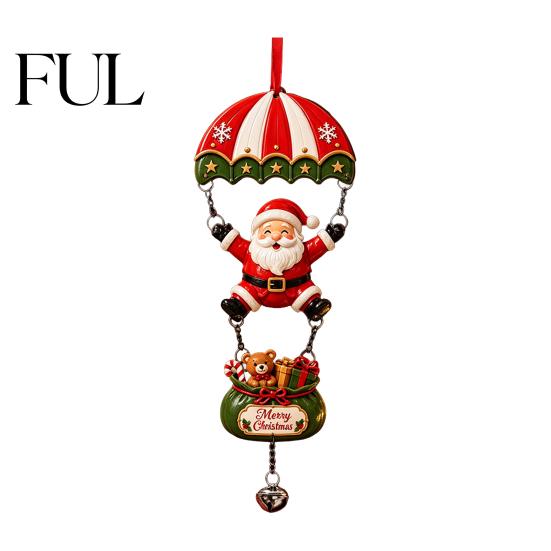 Skydiving Christmas Ornaments Santa Claus/Gingerbread Man Ornament, 2D Flat Wooden Pendant with Winter Holiday Decorations Hanging String and Bell for