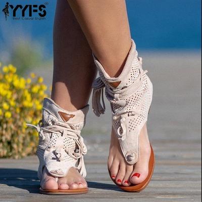 Women Roman Ladies Vintage Clip-on Tassel Boots Retro Gladiator Sandals Fashion Summer Casual