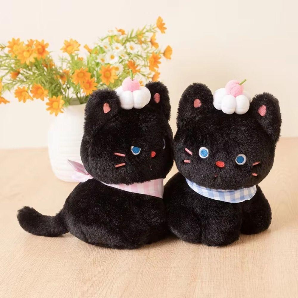 with Cream Cake Black Cat Plush Toy PP Cotton Meow Meow Plush Toys  Festive Decor