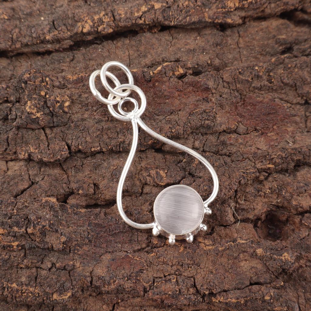 Round Selenite Stone 925 Silver Trendy Birthday Wife Gift Wedding Boho Pendant PP-40-47