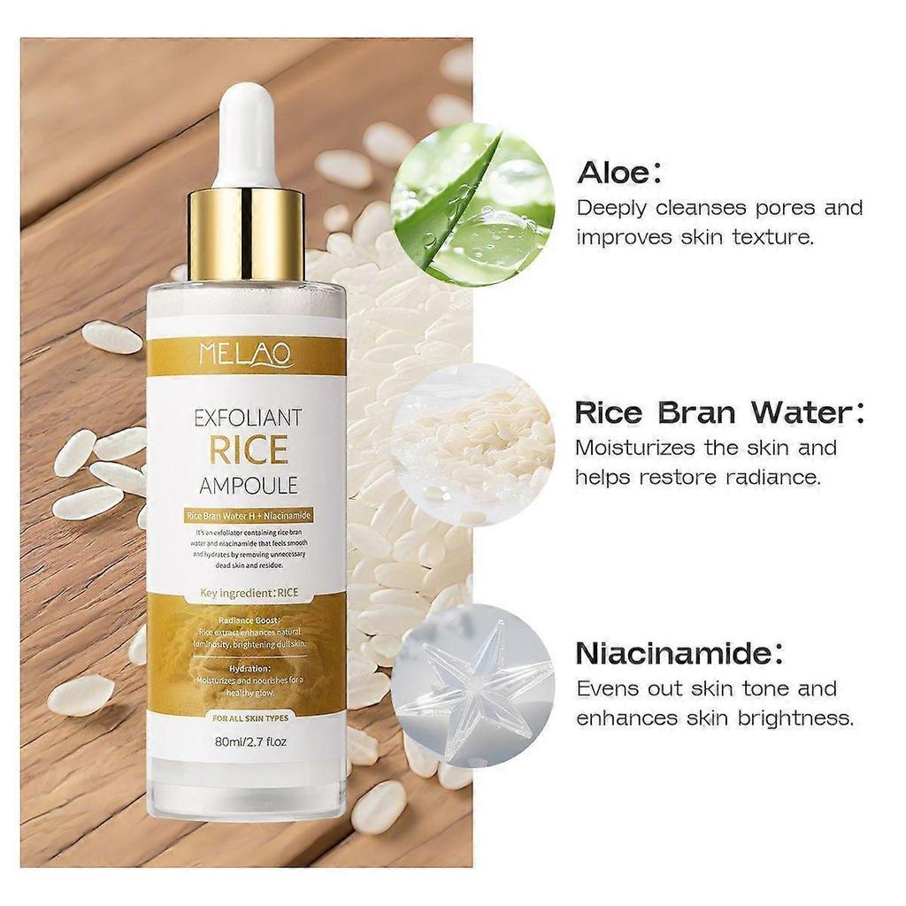 Tonico Esfoliante Riso Nero e Riso Bianco, Duo Ampoule Glow Riso Shot, Ampolla Idratante alla Niacinamide per Cura Quotidiana della Pelle, Minimizzatore Pori per Al
