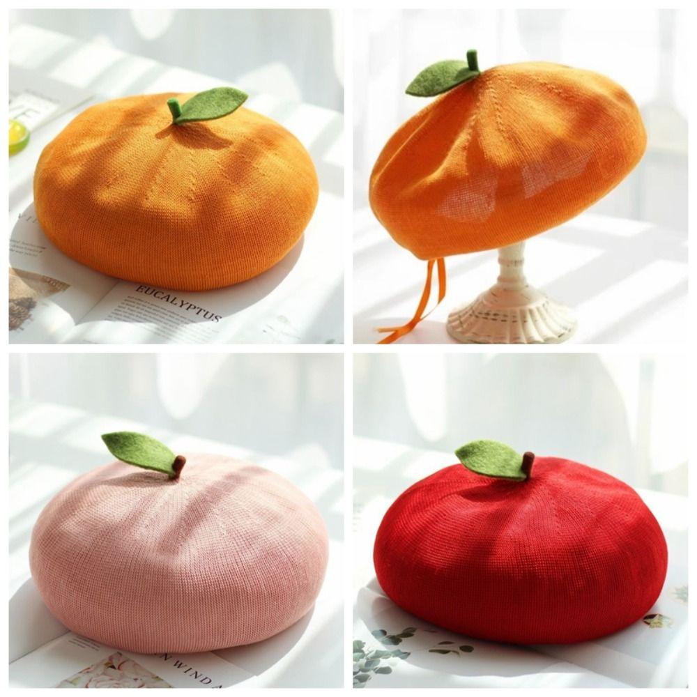 Breathable Girl Painter Hat Little Leaf Beanie Beret Cap Japanese Beret Fruit Caps  Spring Summer