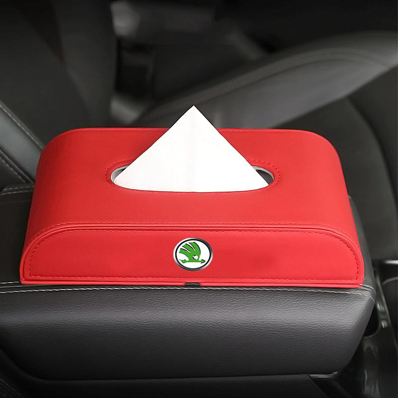 1Pcs Car Tissue Box Holder Armrest Box Storage Case Car Accessories For Skoda Octavia Superb Rapid Kodiaq Karoq Fabia Kamiq Roomster Citigo