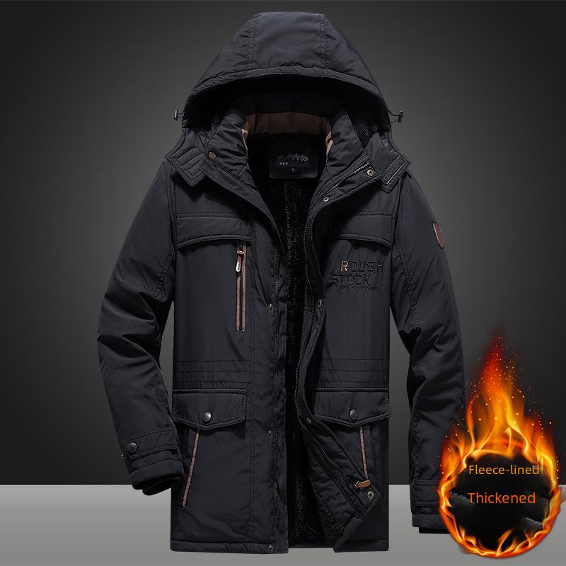 Men's Mid-Length Plus Velvet Thick Cotton Winter Jacket