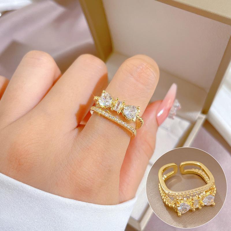 [Real Gold Electroplating] Temperament Advanced Sense Zircon Super Flash Ring Women'S Opening Can Be Adjusted And Simple