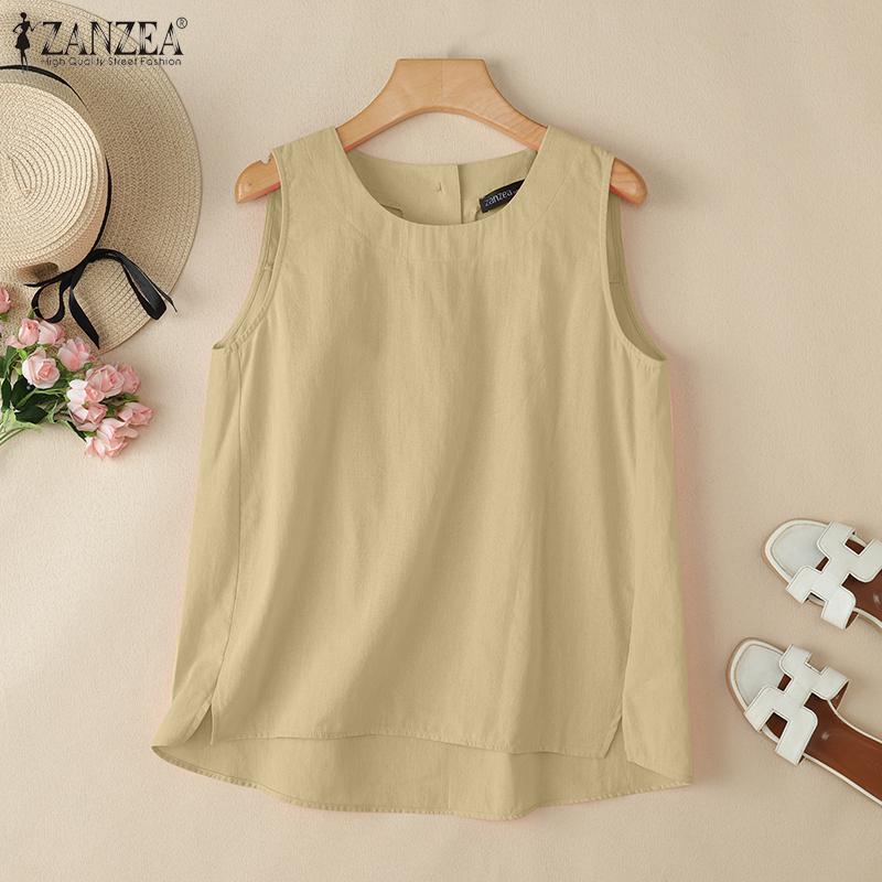 ZANZEA Women Summer Casual Round Neck Loose Sleeveless Tank Tops