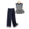 Casual Plaid Sleeveless Vest Wide Leg Pants Set Women's Summer New Wear a Complete Set