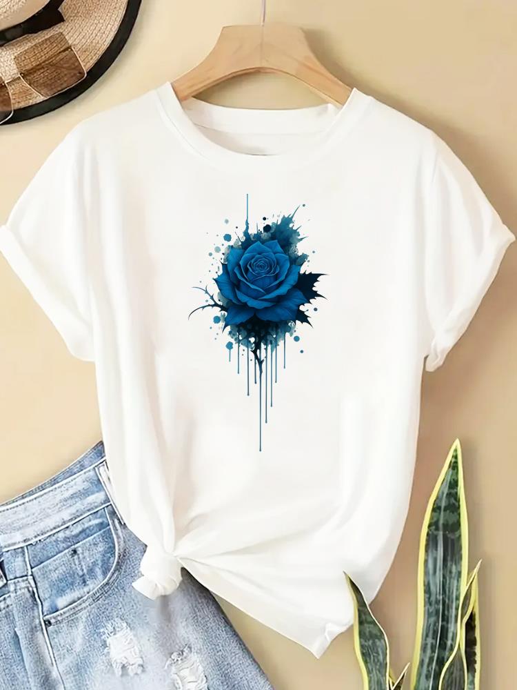 (Asian Size) trend watercolor letter Printed Clothing Casual T Shirt  Lady Female Top Fashion Graphic Short Sleeve T-shirts Women Tee