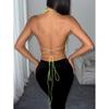 Women Shines Rhinestones Tank Top Halter Body Chain Fishnet Mesh Bra Crop Top Shirt for Night Club Party Raves Outfits