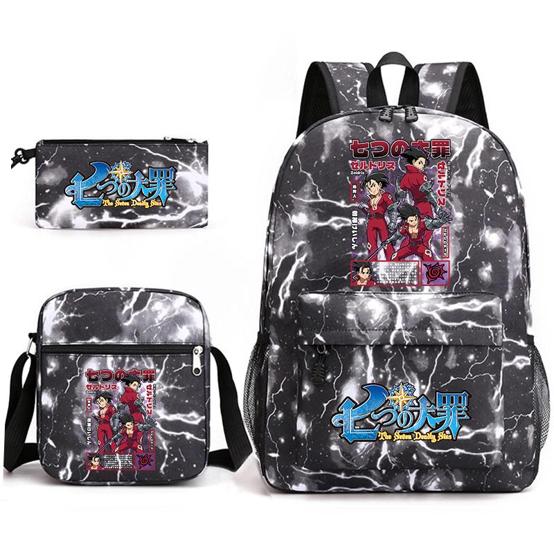 Anime The Seven Deadly Sins School Backpack Set with Shoulder Bag Pencil Case for Kids Teens Daily Bookbag