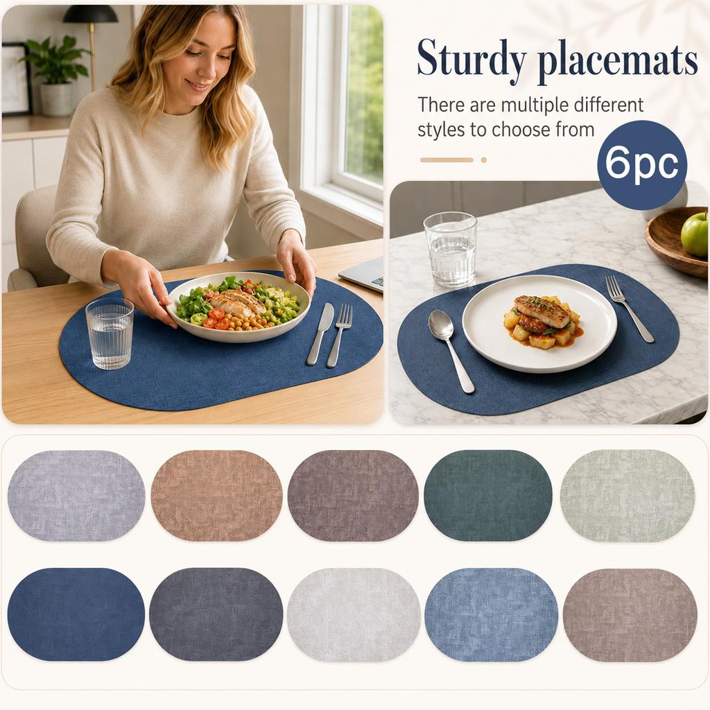 Set of 6 Oval Woven Placemats Heat Resistant Washable Table Mats for Dining Kitchen Tabletop Protection 12x18 Inch