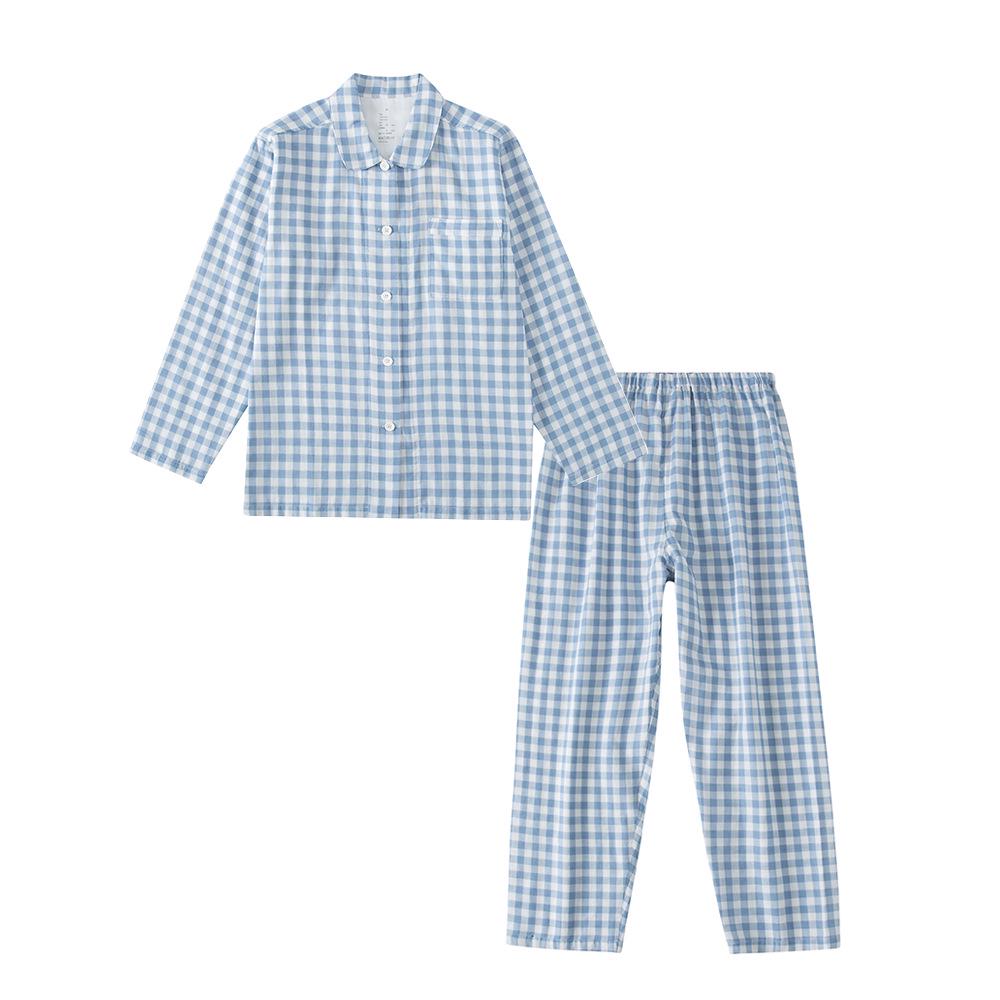 Set Pigiama in Cotone Stile Giapponese: Manica Lunga per Uomo e Donna, Pantaloni in Garza a Doppio Strato, Ideali per Coppie in Autunno.