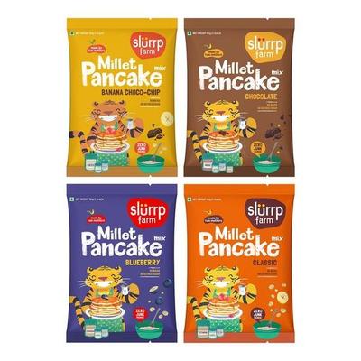 Slurrp Farm Combo d'Essai Pancakes Sans Maida | Mélange pour Petit-Déjeuner Instantané à base d'Avoine, de Ragi et de Jowar | Mélange Sain pour Petit-Déjeuner Sans Œufs, 50g X 4