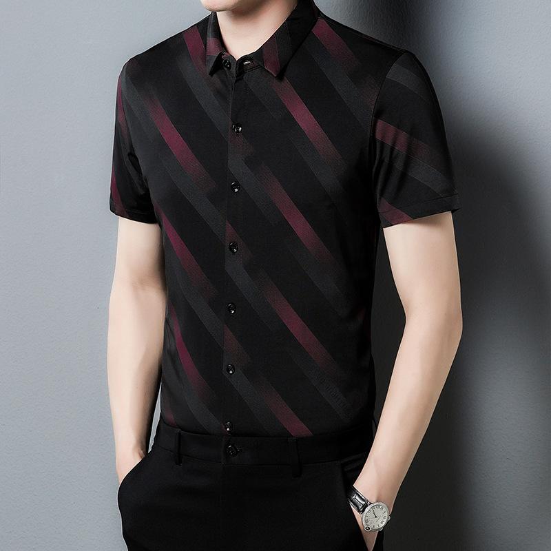 Летняя новая стильная полосатая рубашка с короткими рукавами для мужчин молодого — фото 4