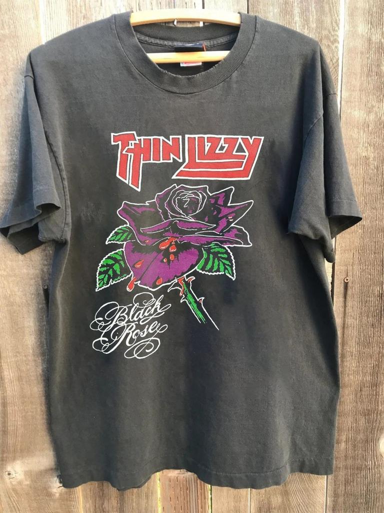 Thin Lizzy Black Rose Shirt Chacoal Color Reprint Shirt AN49657