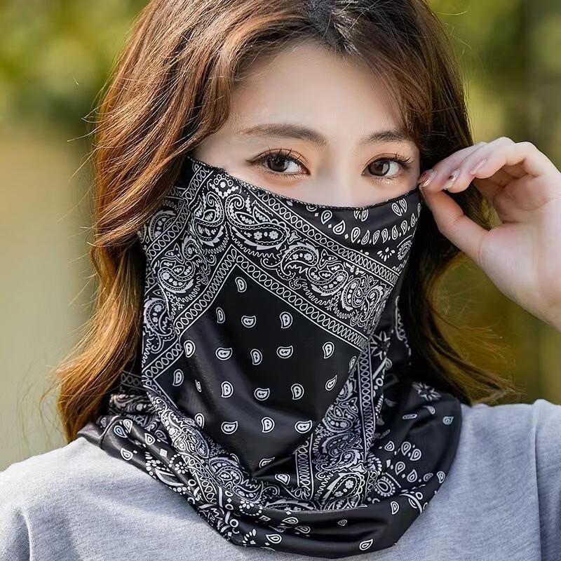 UOSU Fahrrad-Eis-Seiden-Sonnenschutz-Gesichtsmaske mit kühlenden Armschonern